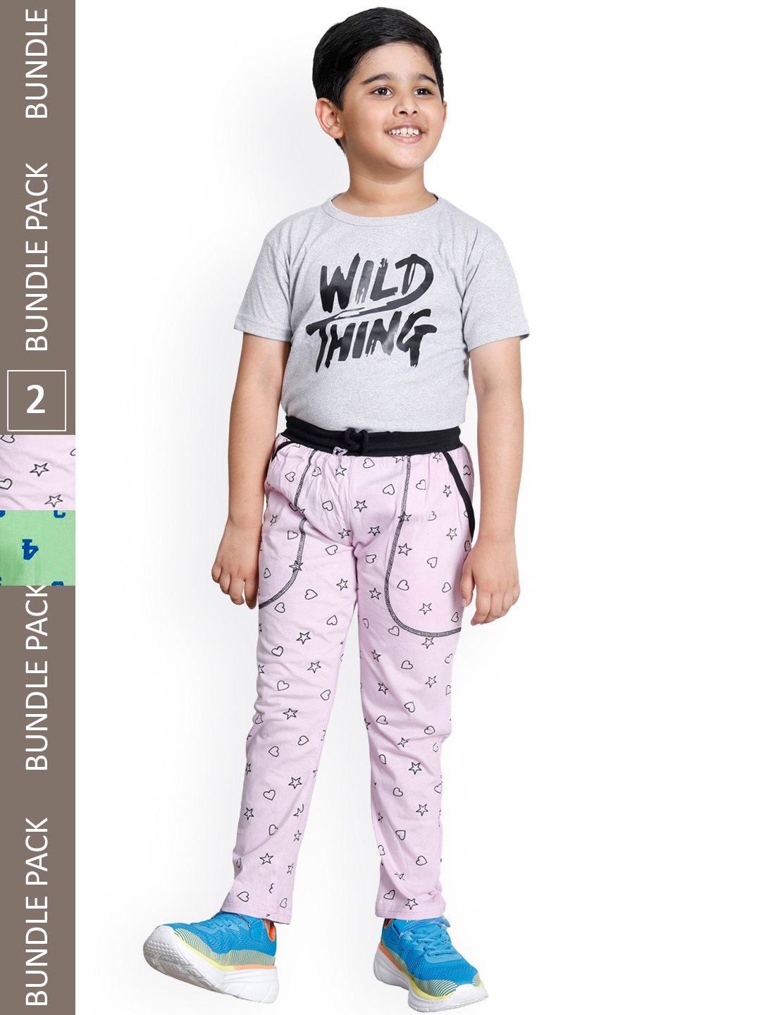 

IndiWeaves Boys Pack Of 2 Printed Cotton Track Pants, Purple