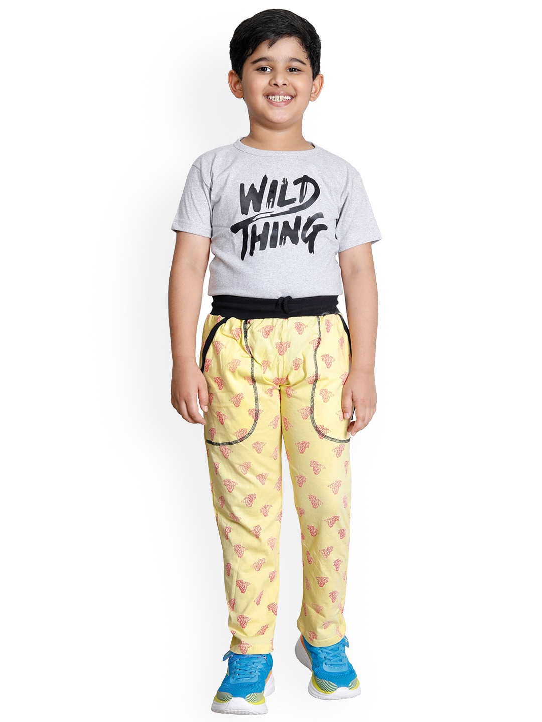 

IndiWeaves Boys Pack Of 2 Printed Cotton Mid-Rise Track Pants, Yellow