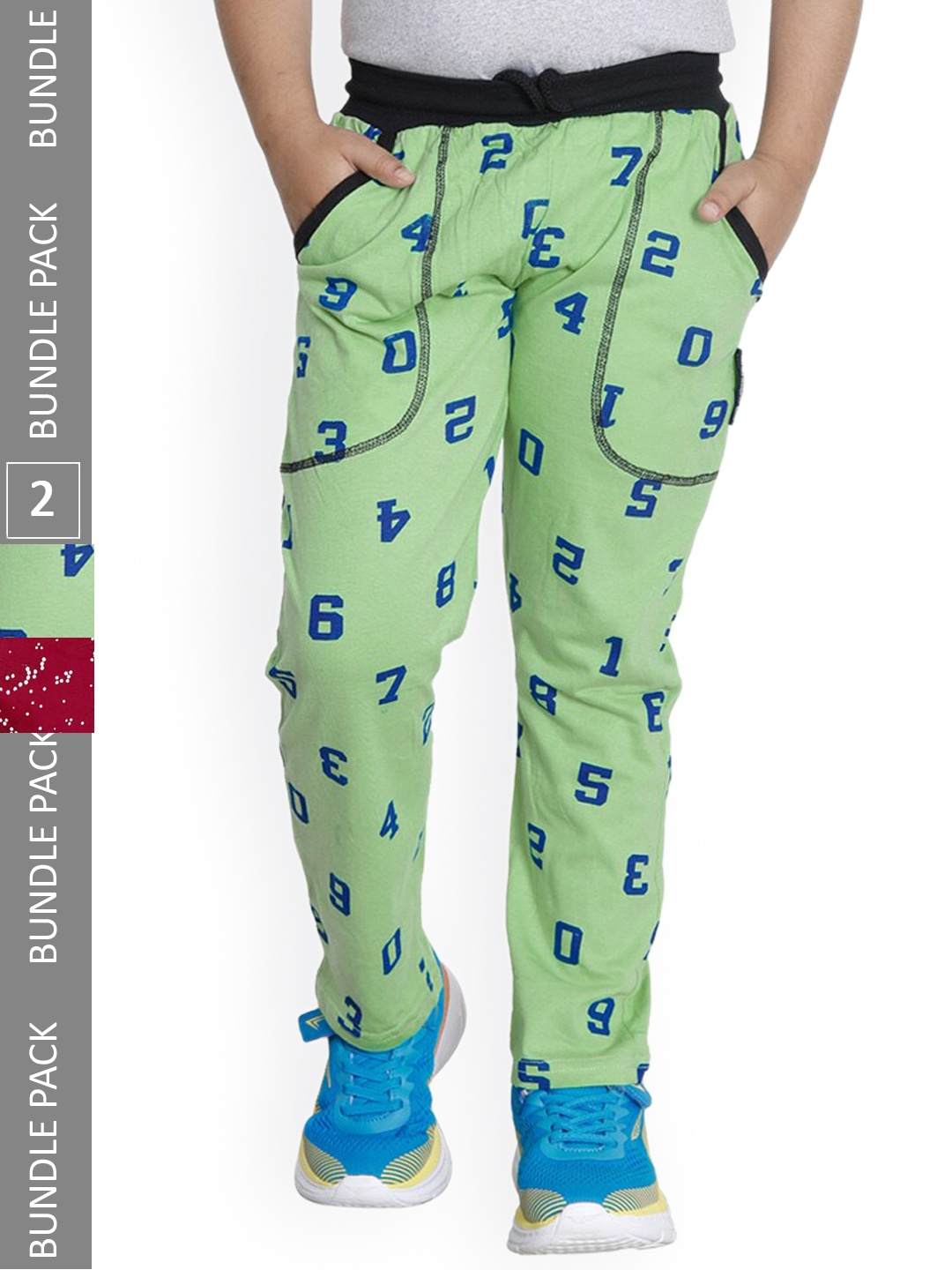 

IndiWeaves Boys Pack Of 2 Printed Cotton Track Pants, Green