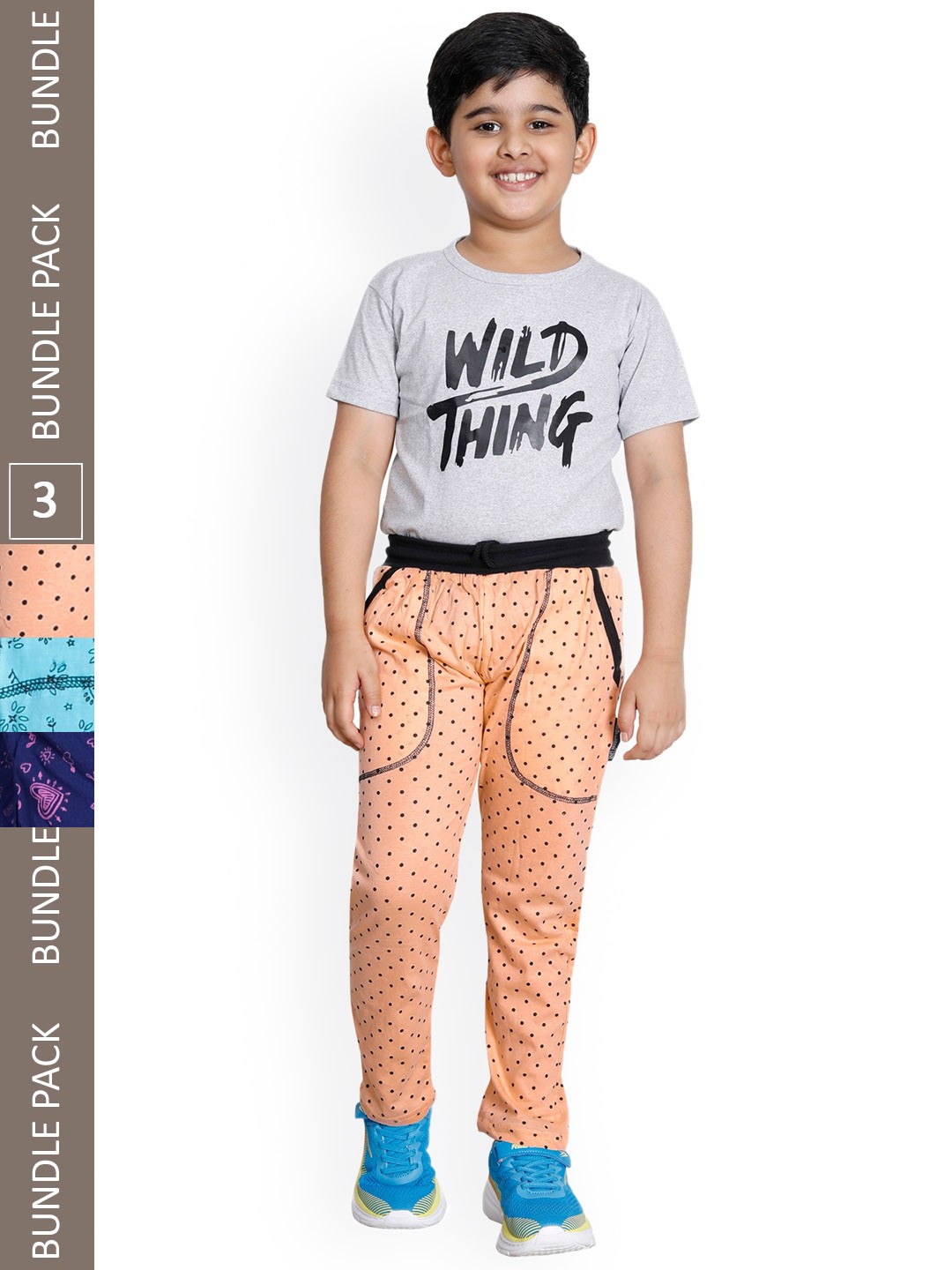 

IndiWeaves Boys Pack of 3 Printed Cotton Track Pants, Orange