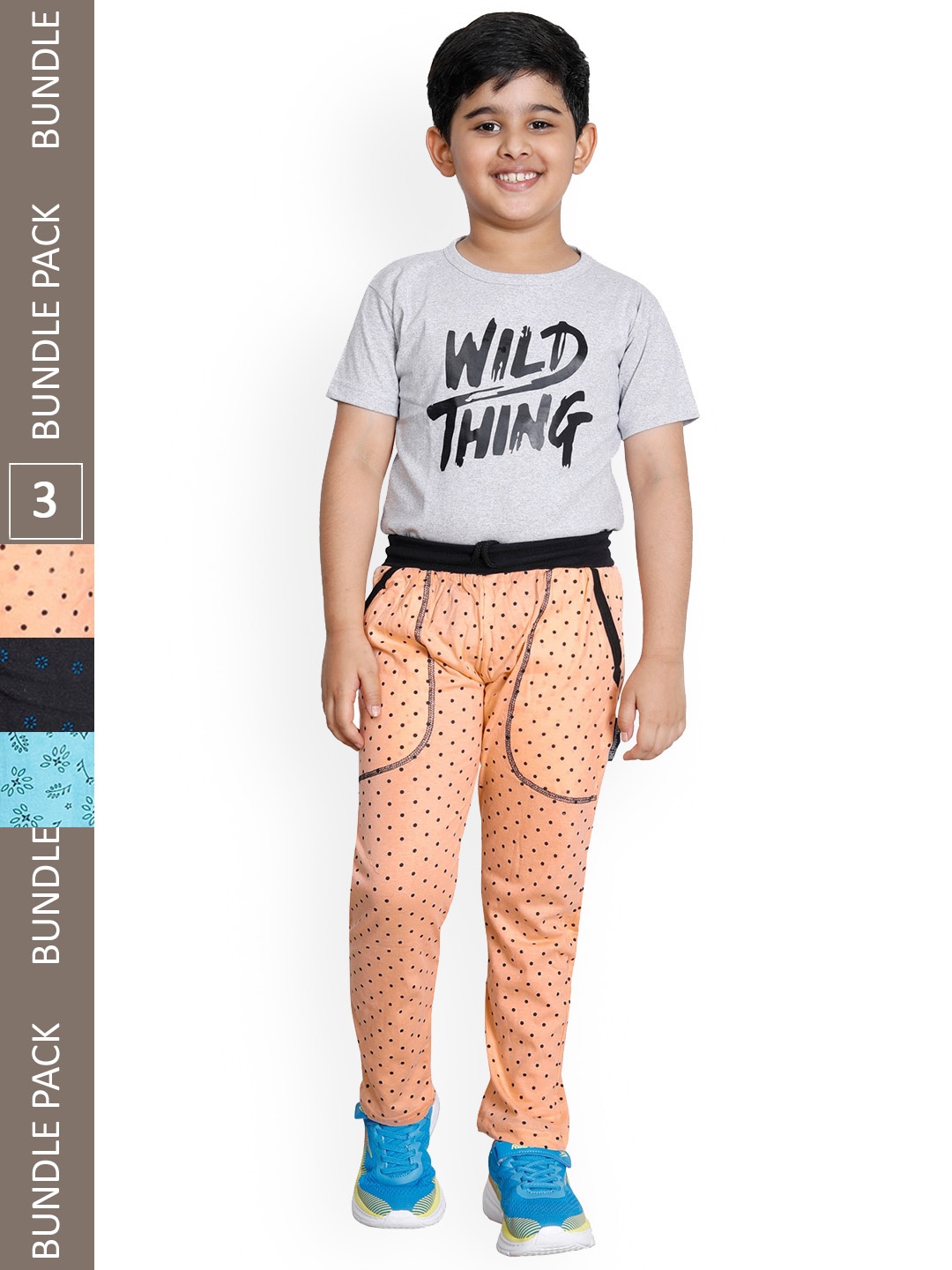 

IndiWeaves Boys Pack Of 3 Printed Cotton Track Pants, Orange