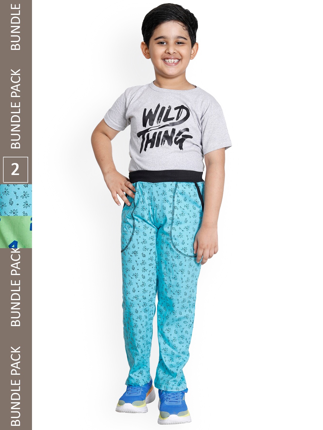 

IndiWeaves Boys Pack Of 2 Printed Cotton Track Pants, Blue