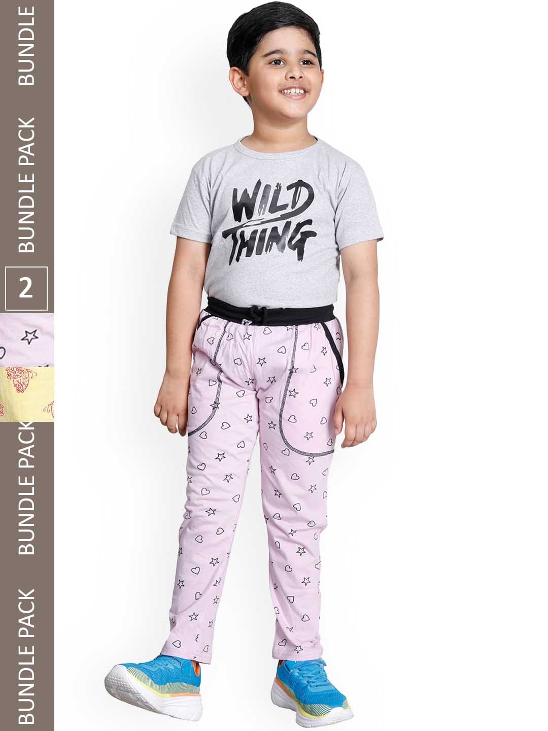 

IndiWeaves Boys Pack Of 2 Printed Cotton Track Pants, Purple