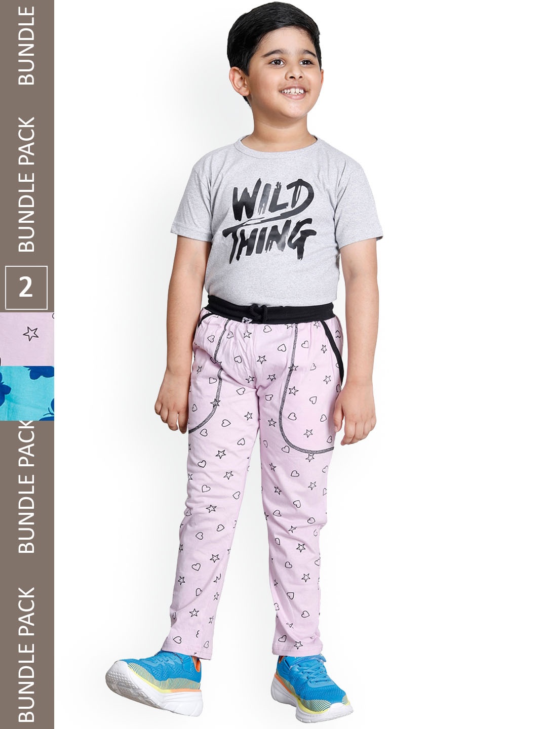 

IndiWeaves Boys Pack Of 2 Printed Cotton Track Pants, Pink