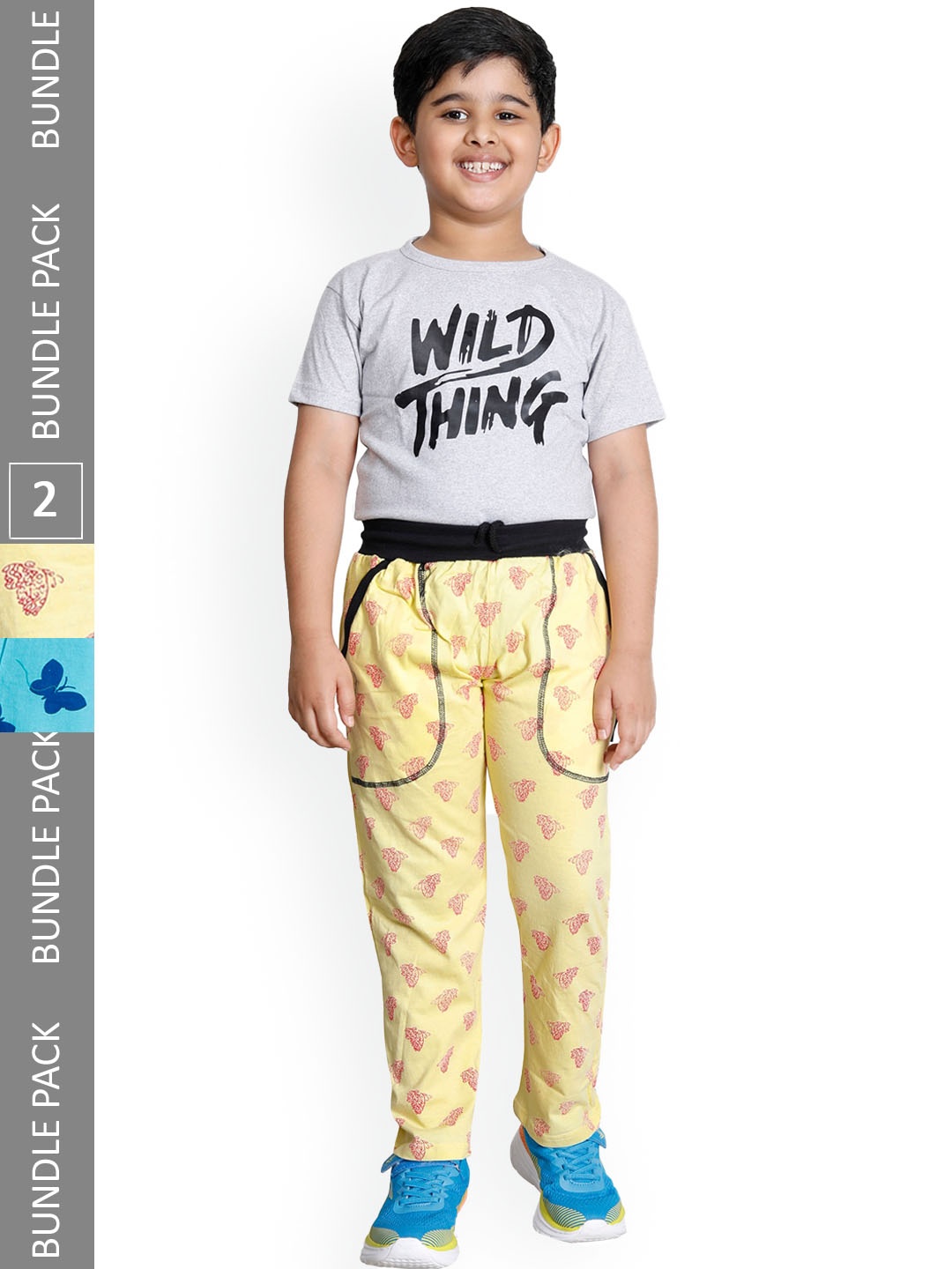 

IndiWeaves Boys Pack Of 2 Printed Cotton Track Pants, Yellow