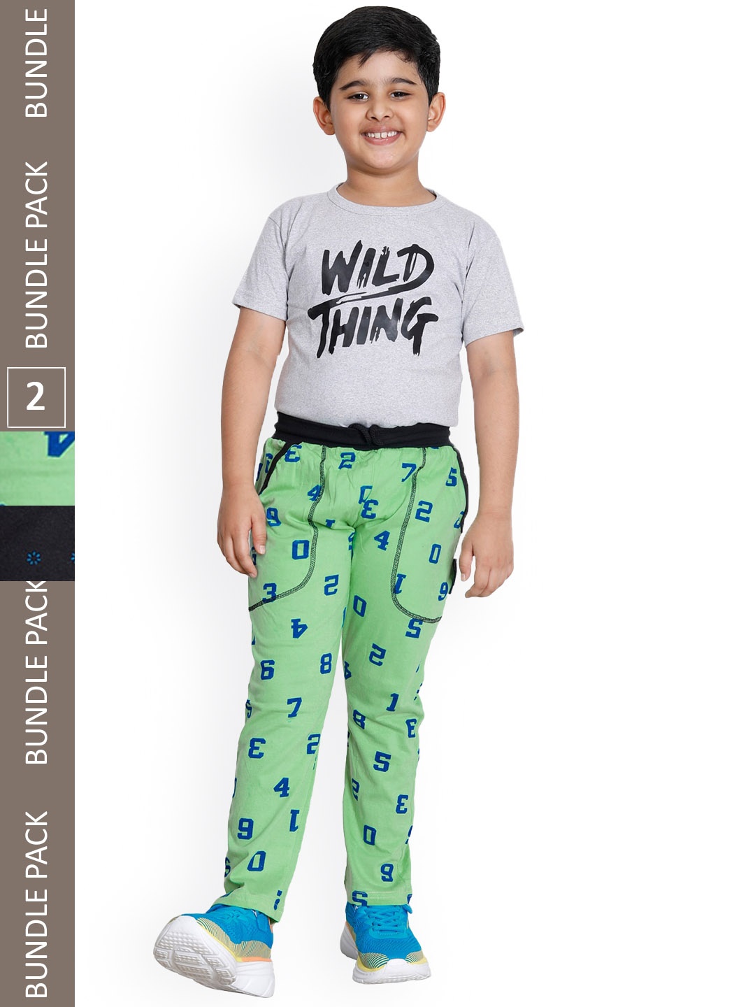 

IndiWeaves Boys Pack Of 2 Printed Cotton Mid-Rise Track Pants, Green