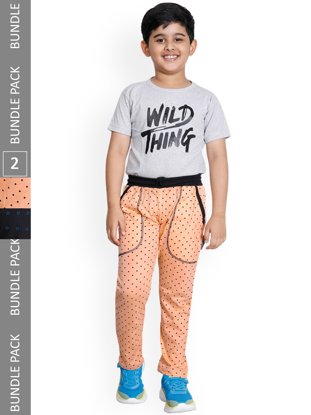 

IndiWeaves Boys Pack Of 2 Printed Cotton Track Pants, Orange