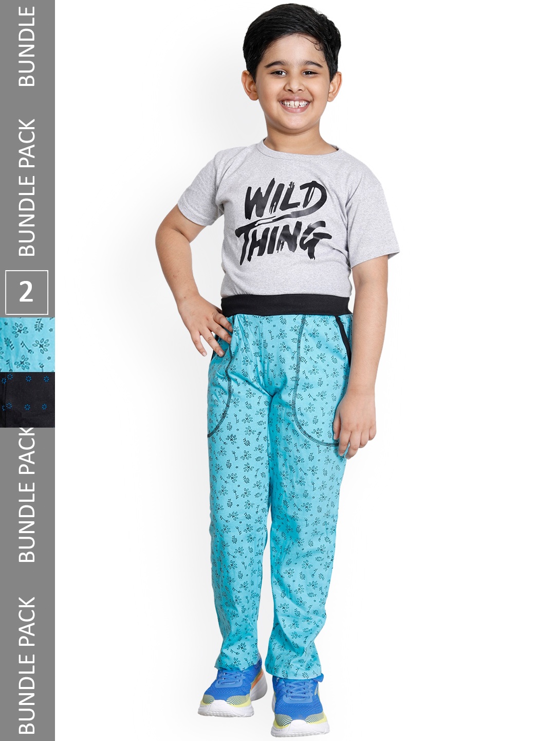 

IndiWeaves Boys Pack Of 2 Printed Cotton Mid-Rise Track Pants, Blue