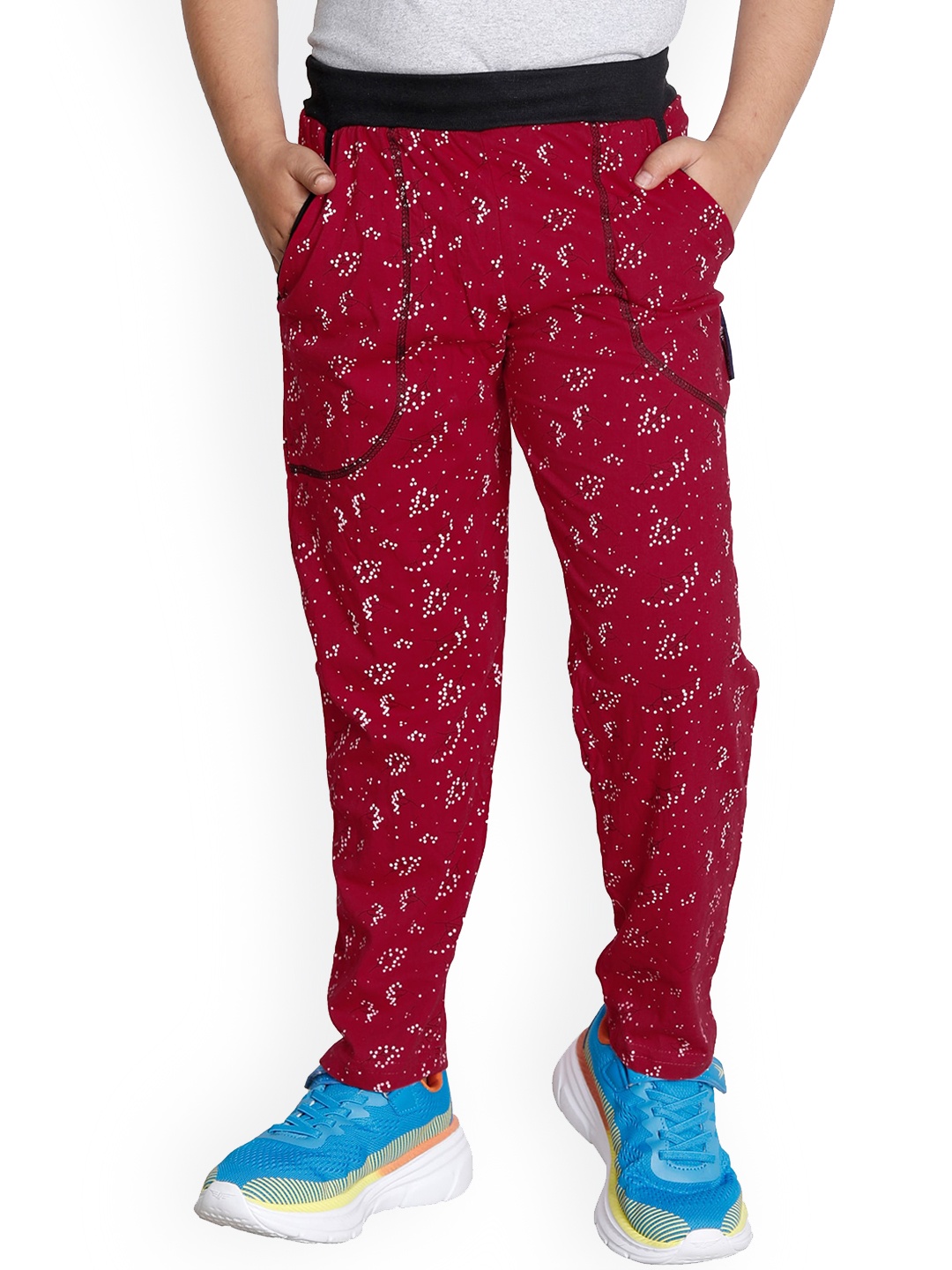 

IndiWeaves Boys Floral Printed Comfortable Cotton Track Pants, Red