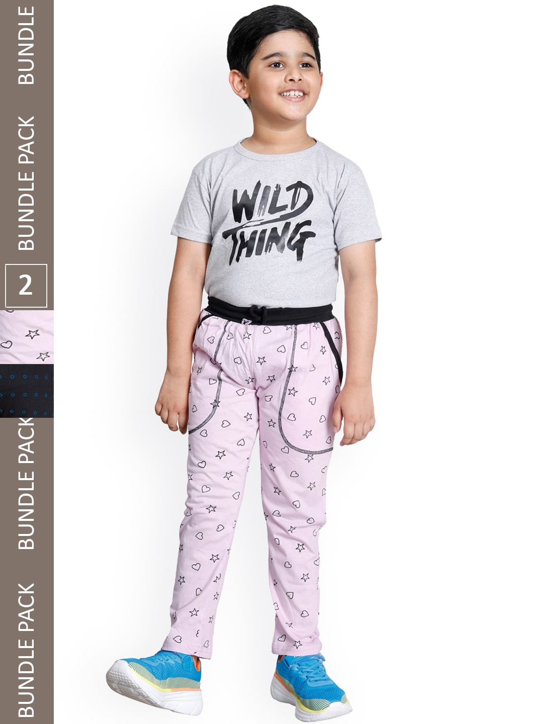 

IndiWeaves Boys Pack Of 2 Printed Cotton Track Pants, Black