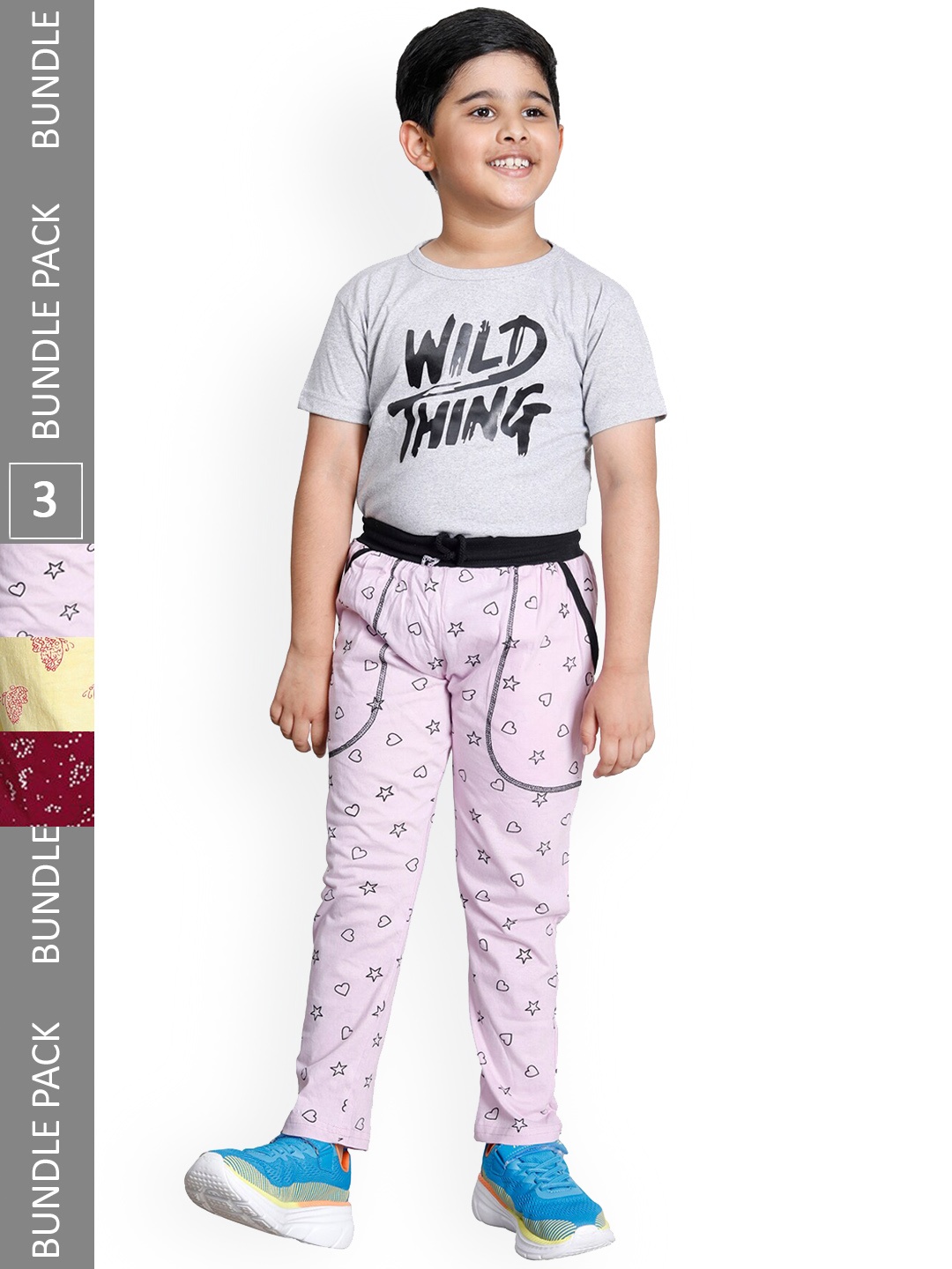 

IndiWeaves Boys Pack of 3 Floral Printed Cotton Track Pants, Purple