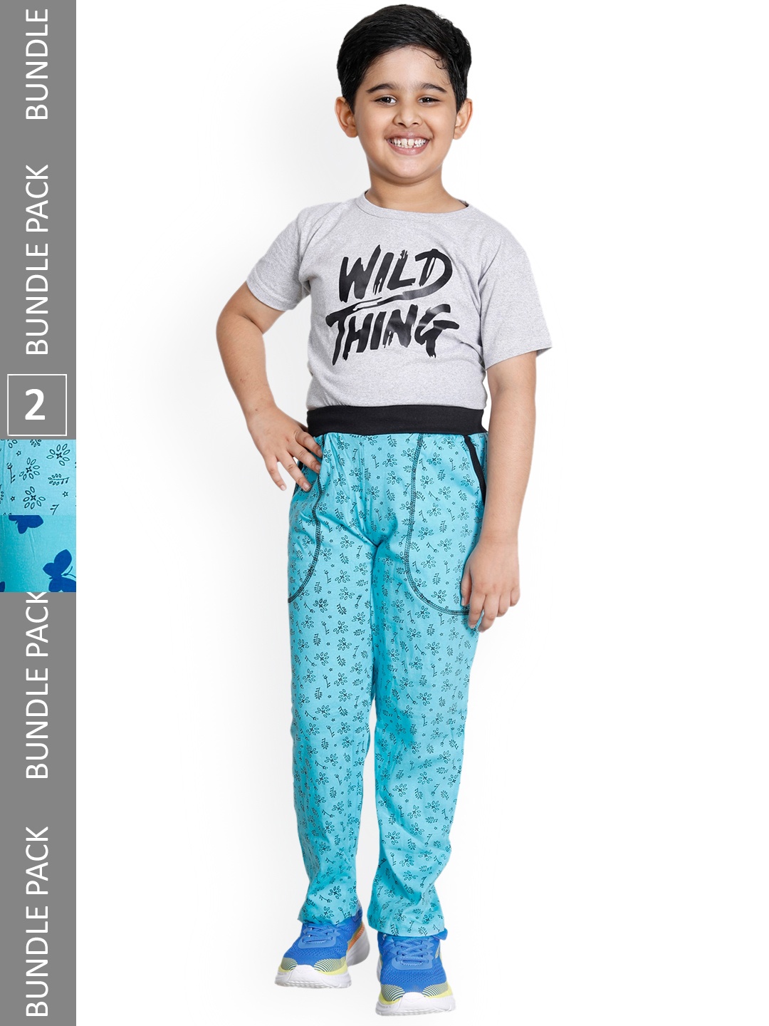 

IndiWeaves Boys Pack Of 2 Printed Cotton Track Pants, Blue