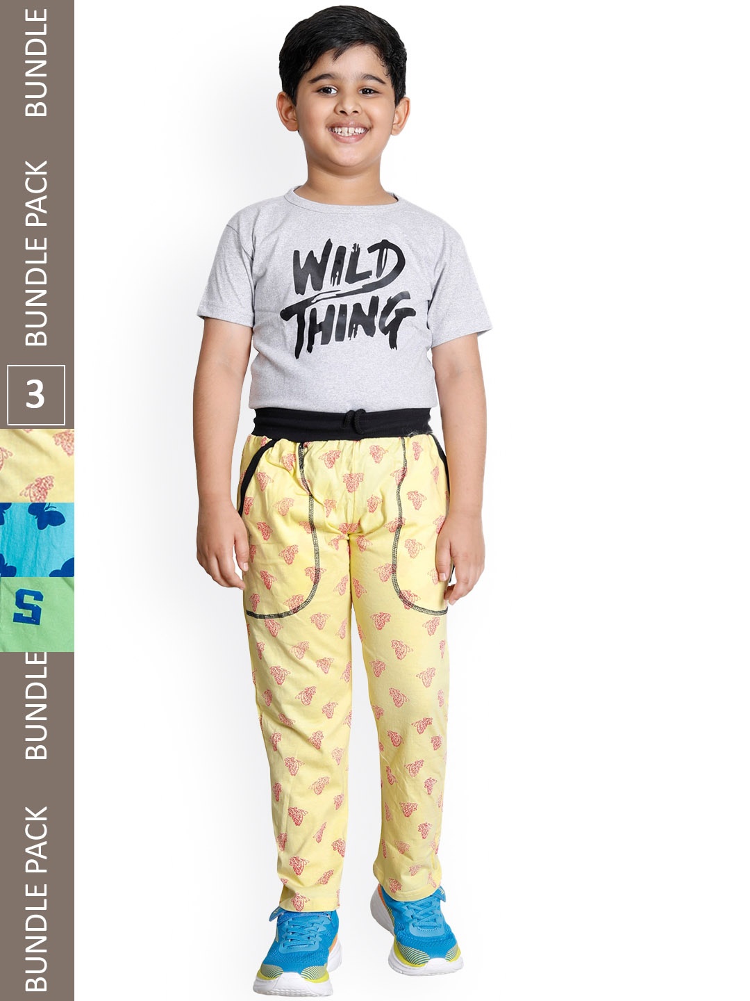 

IndiWeaves Boys Pack Of 3 Printed Mid-Rise Cotton Regular Fit Track Pants, Yellow