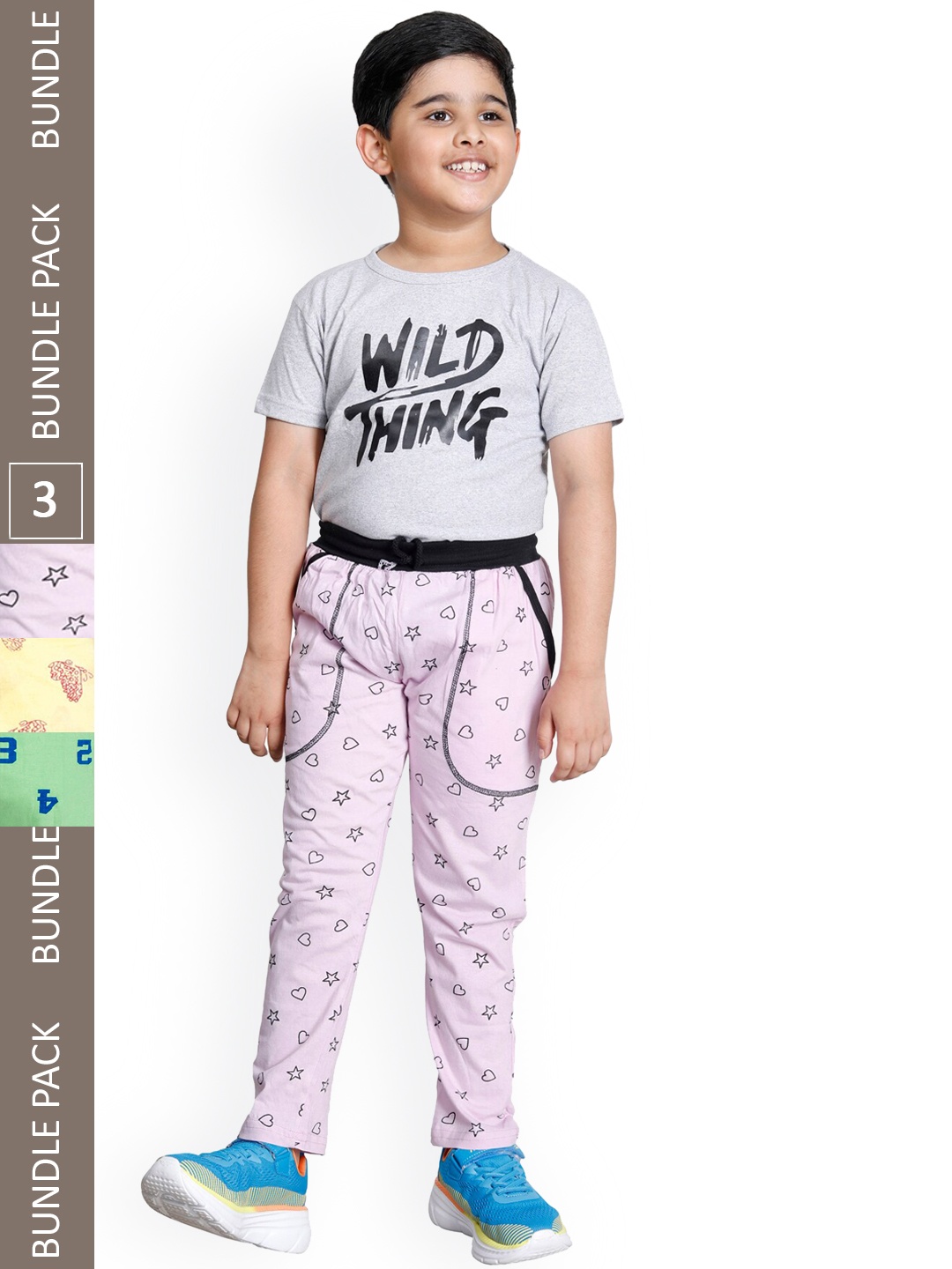 

IndiWeaves Boys Pack Of 3 Printed Mid-Rise Cotton Track Pants, Pink