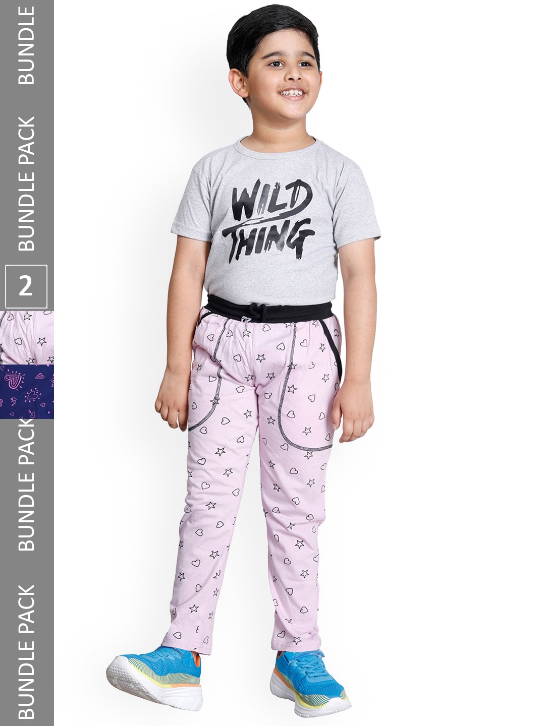 

IndiWeaves Boys Pack of 2 Floral Print Mid-Rise Cotton Track Pants, Pink