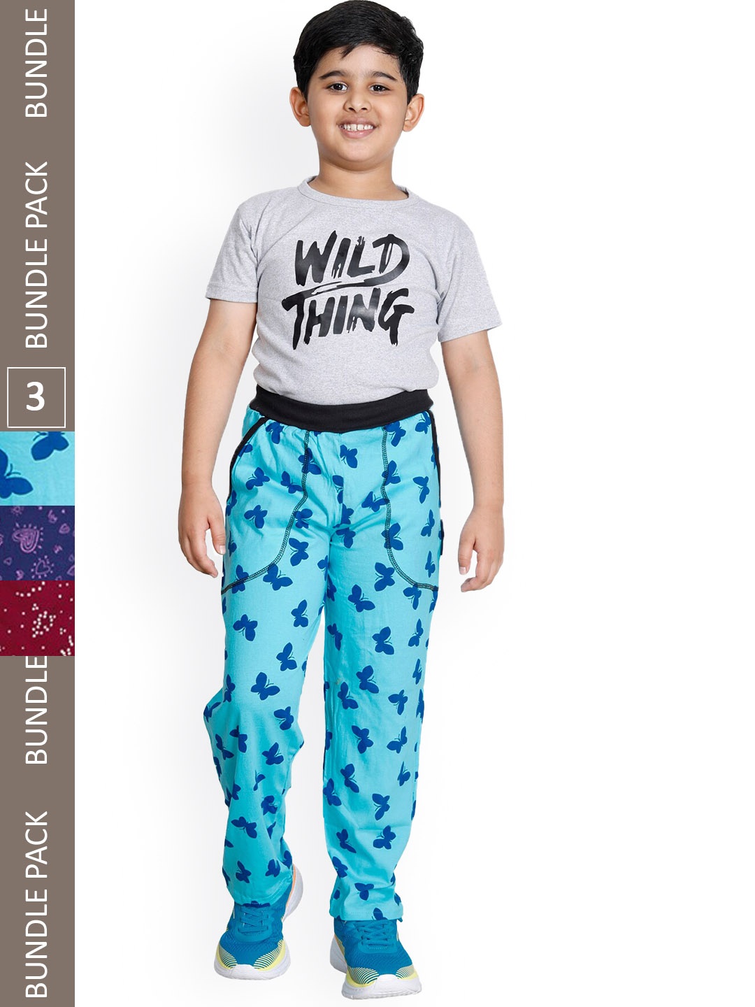 

IndiWeaves Boys Pack Of 3 Printed Cotton Track Pants, Blue