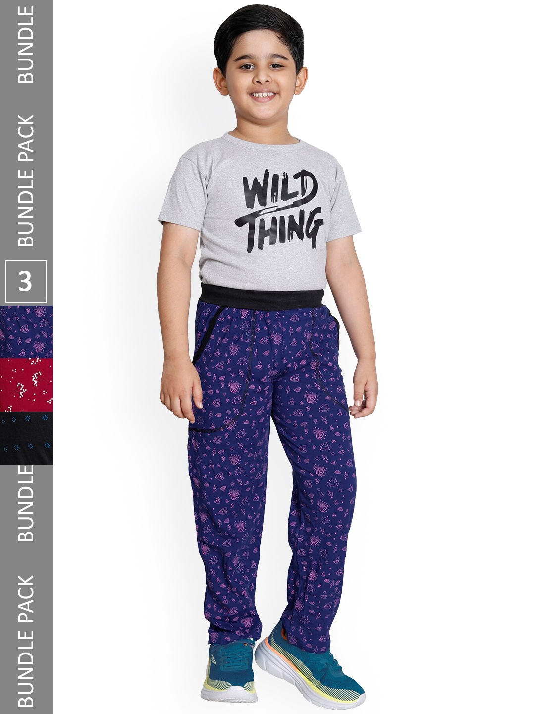 

IndiWeaves Boys Pack of 3 printed Cotton Track Pants, Navy blue