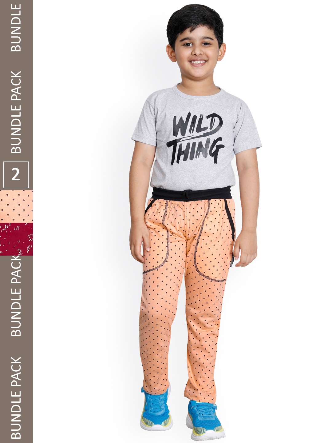 

IndiWeaves Boys Pack Of 2 Printed Cotton Mid-Rise Track Pants, Peach