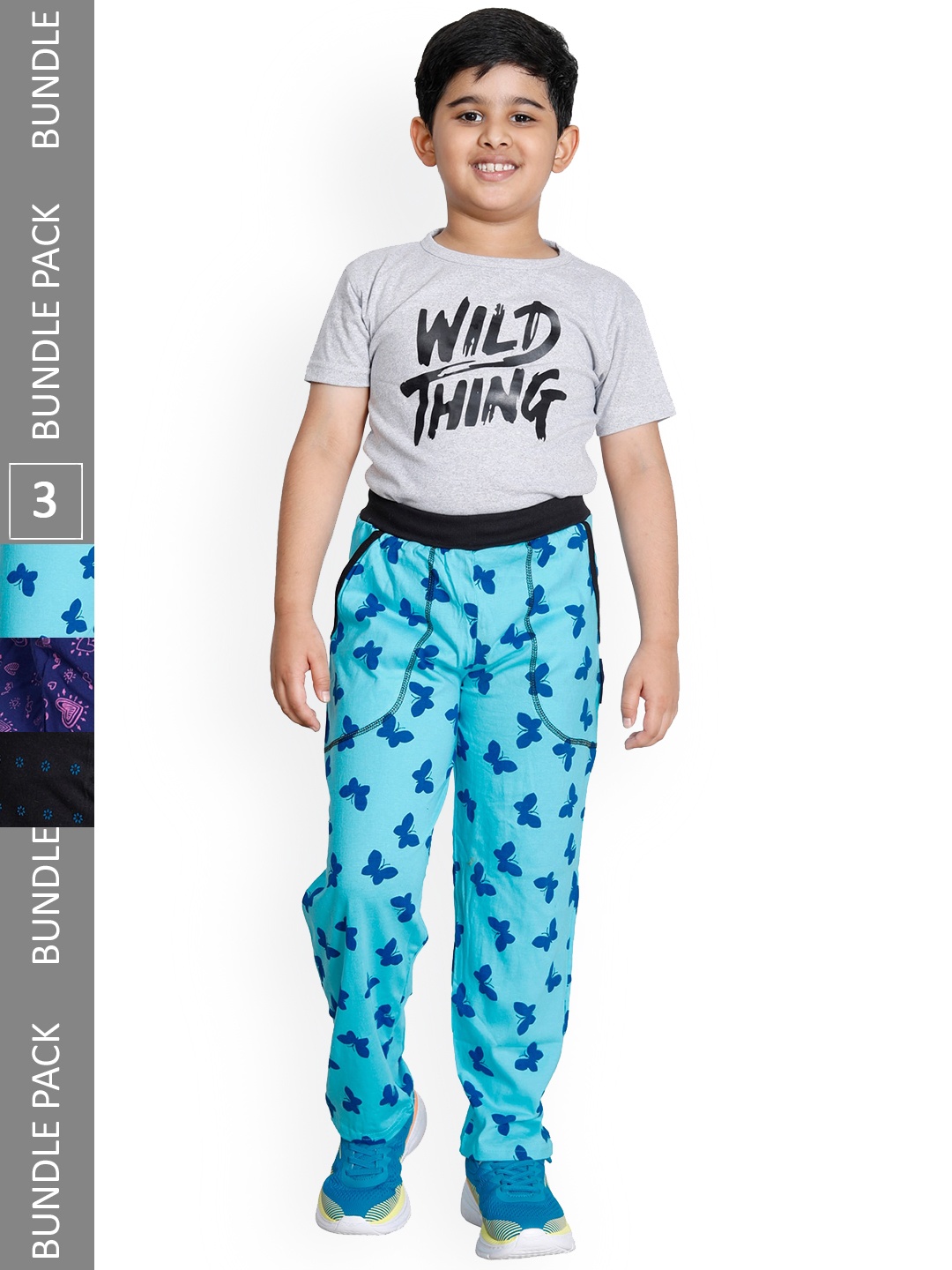 

IndiWeaves Boys Pack Of 3 Printed Cotton Track Pants, Blue