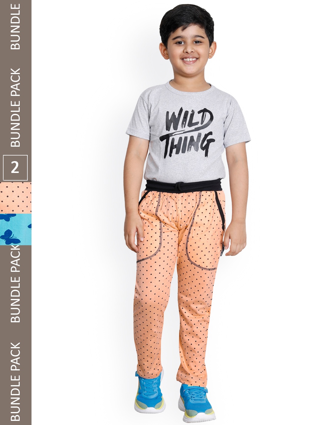 

IndiWeaves Boys Pack Of 2 Printed Cotton Track Pants, Peach