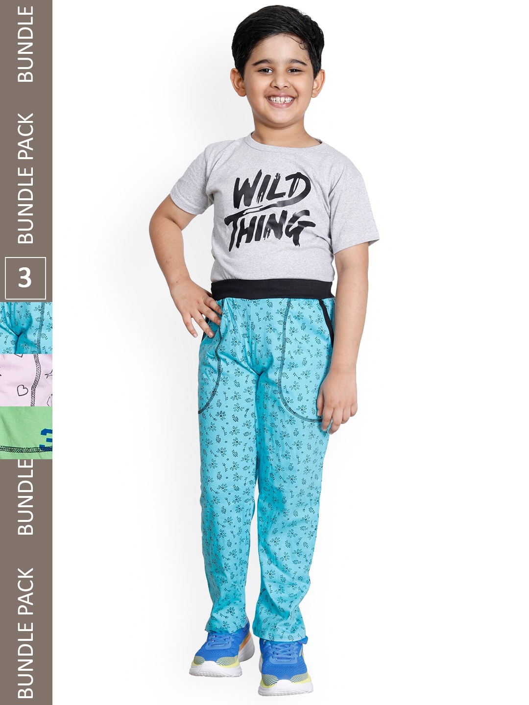 

IndiWeaves Boys Pack Of 3 Printed Cotton Track Pants, Blue