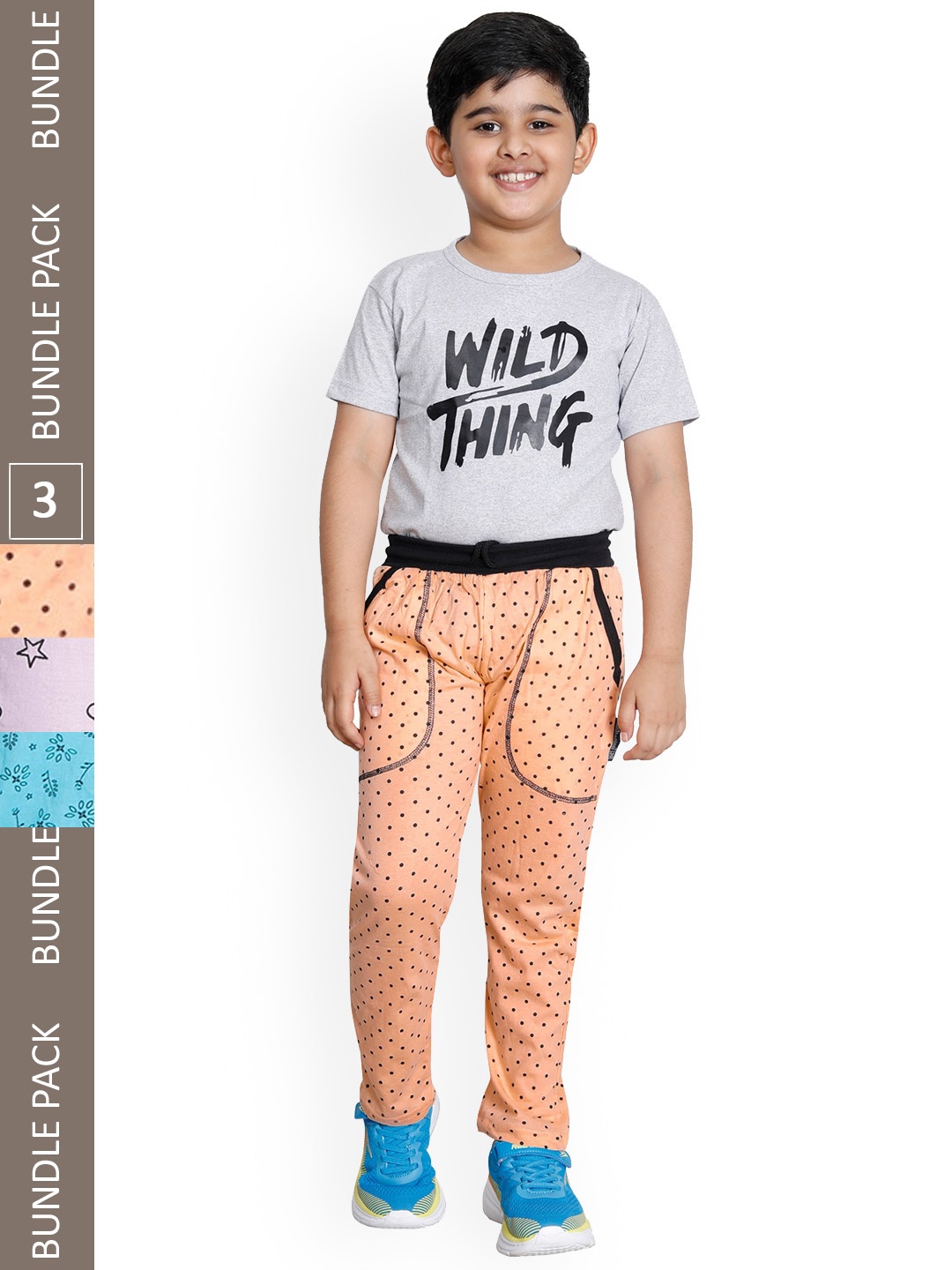 

IndiWeaves Boys Pack Of 3 Printed Cotton Mid-Rise Track Pants, Peach