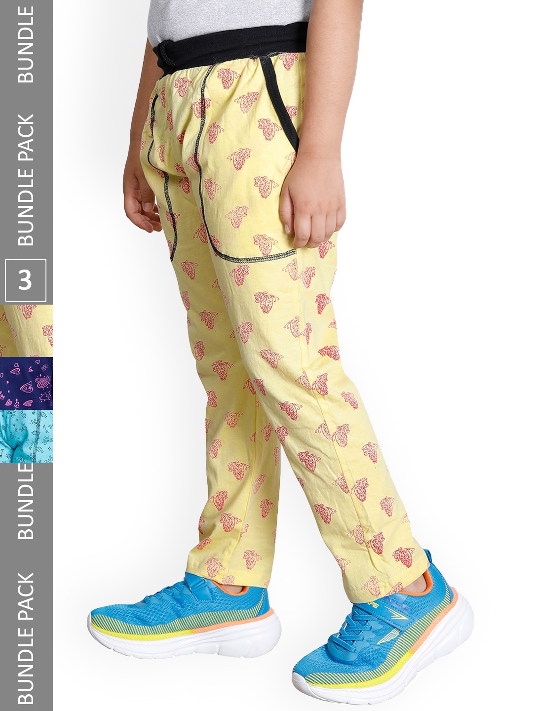 

IndiWeaves Boys Pack of 3 Floral Printed Cotton Track Pants, Yellow