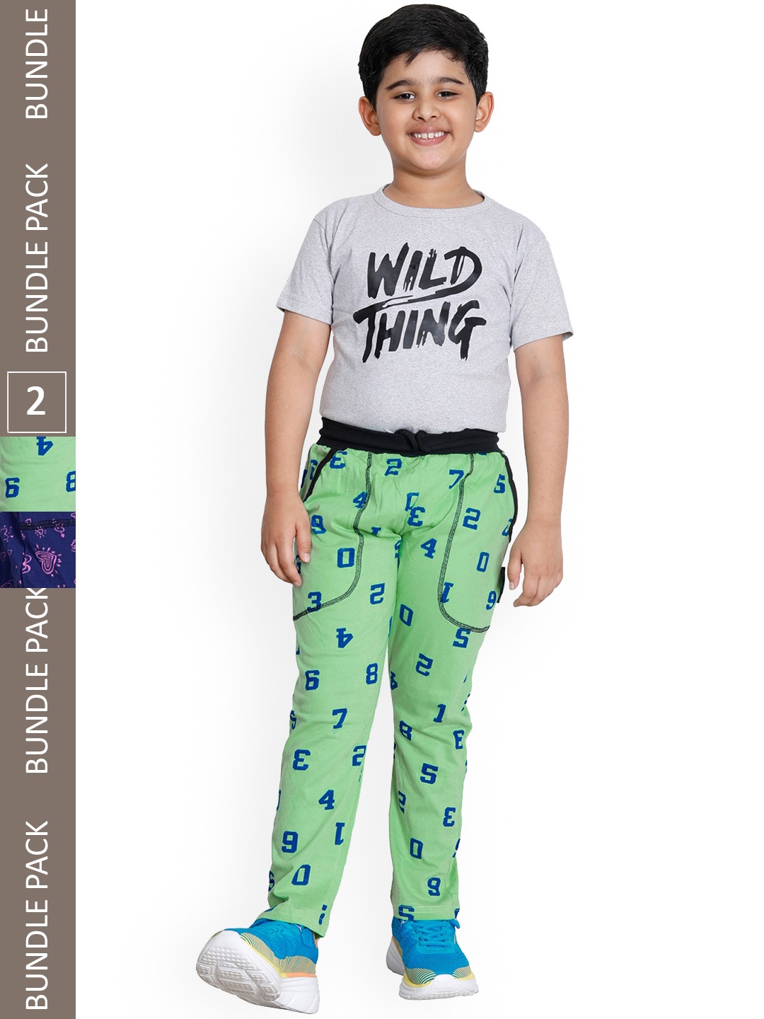 

IndiWeaves Boys Pack Of 2 Printed Cotton Track Pants, Green