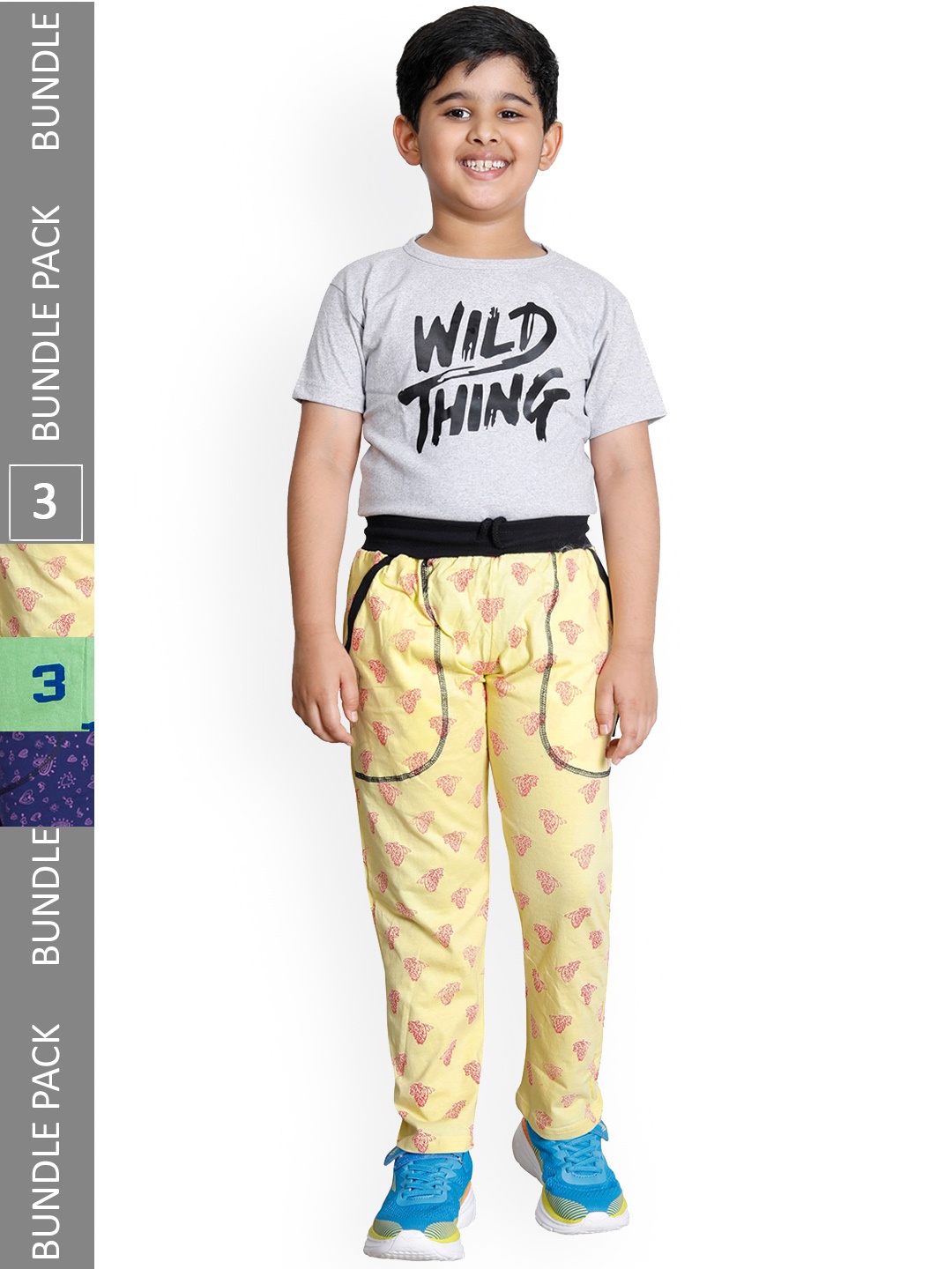 

IndiWeaves Boys Pack Of 3 Graphic Printed Cotton Track Pants, Green