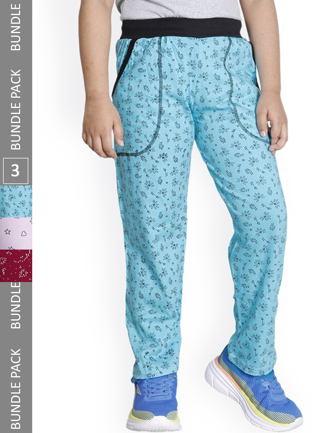 

IndiWeaves Boys Pack of 3 Floral Printed Cotton Track Pants, Blue