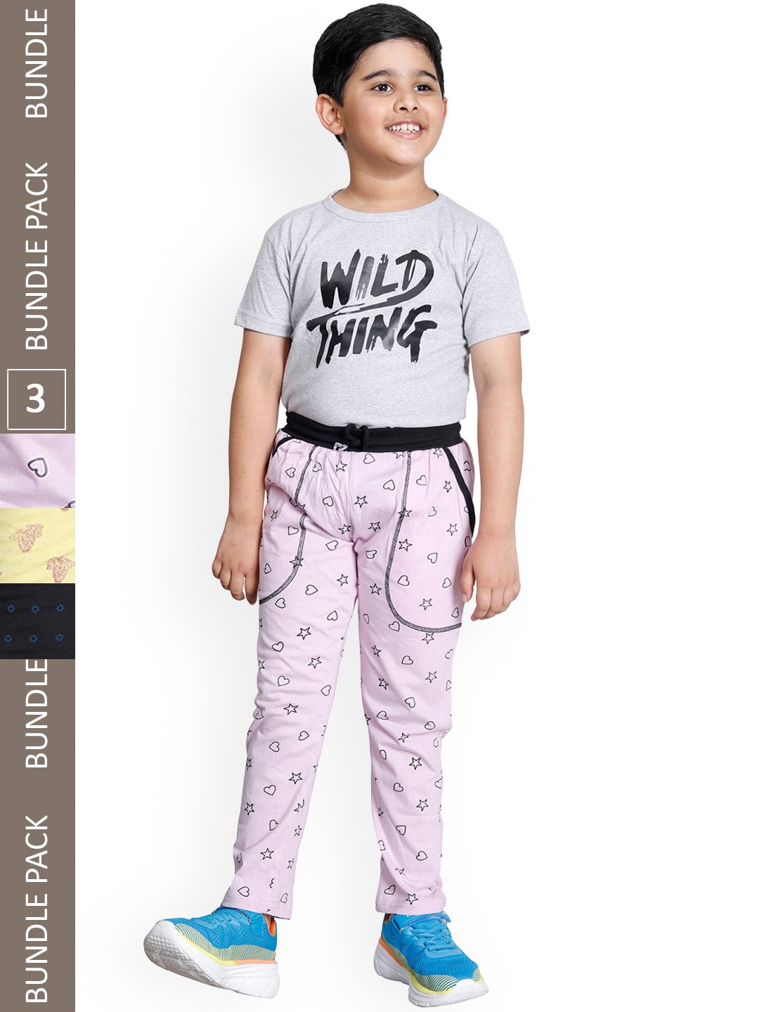 

IndiWeaves Boys Pack Of 3 Graphic Printed Cotton Mid-Rise Track Pants, Yellow