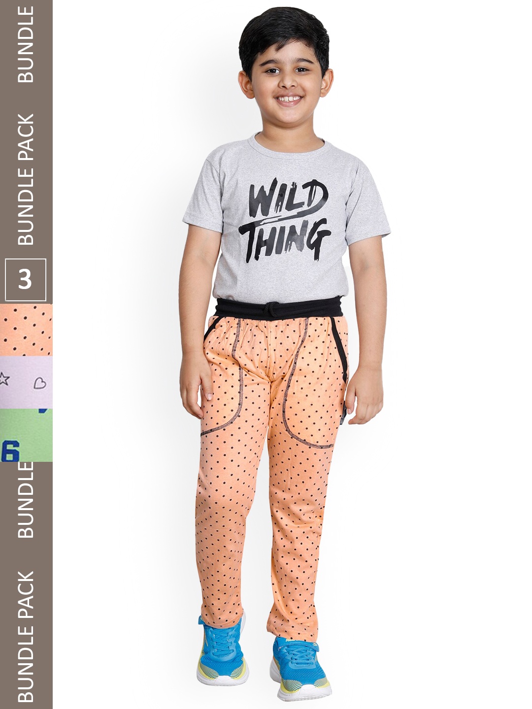 

IndiWeaves Boys Pack Of 3 Graphic Printed Cotton Track Pants, Purple