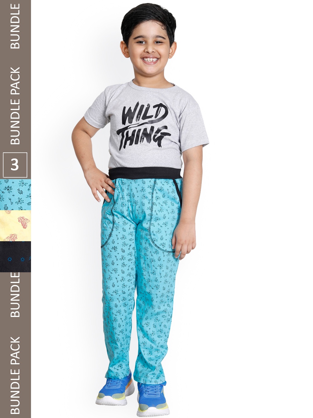

IndiWeaves Boys Pack of 3 Graphic Printed Cotton Track Pants, Blue