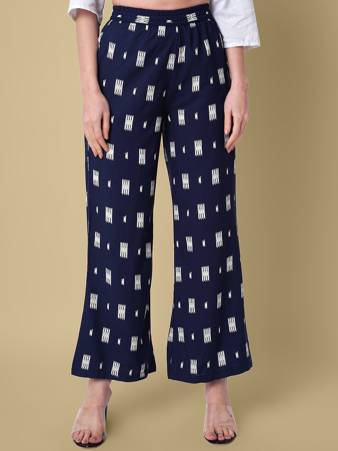 

DAEVISH Women Conversational Printed Relaxed Loose Fit Parallel Trousers, Blue