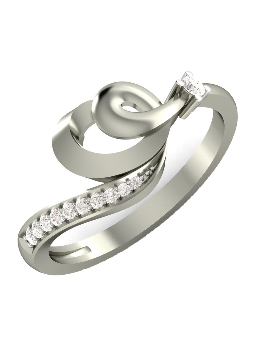 

KUBERBOX Spiral Drool 18KT White Gold Diamond-Studded Ring-2.66 gm, Silver