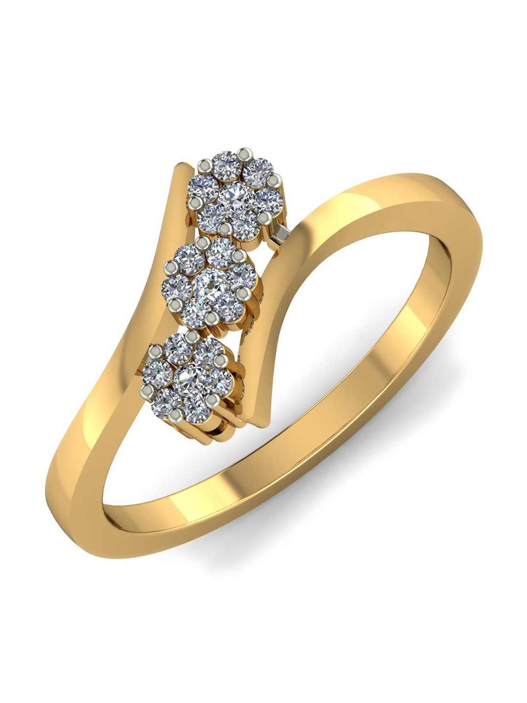 

KUBERBOX 18KT Gold Teen Phool Diamond-Studded Ring-3.1gm