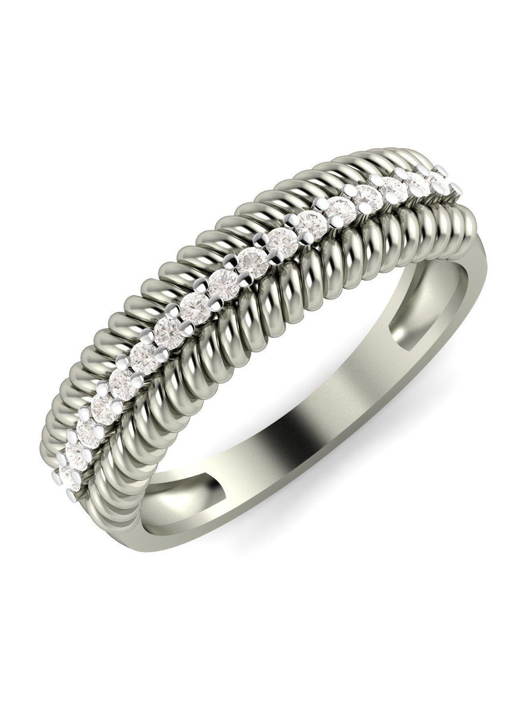 

KUBERBOX The Star Line Up Band 18KT White Gold Diamond-Studded Ring - 4.37 gm, Silver