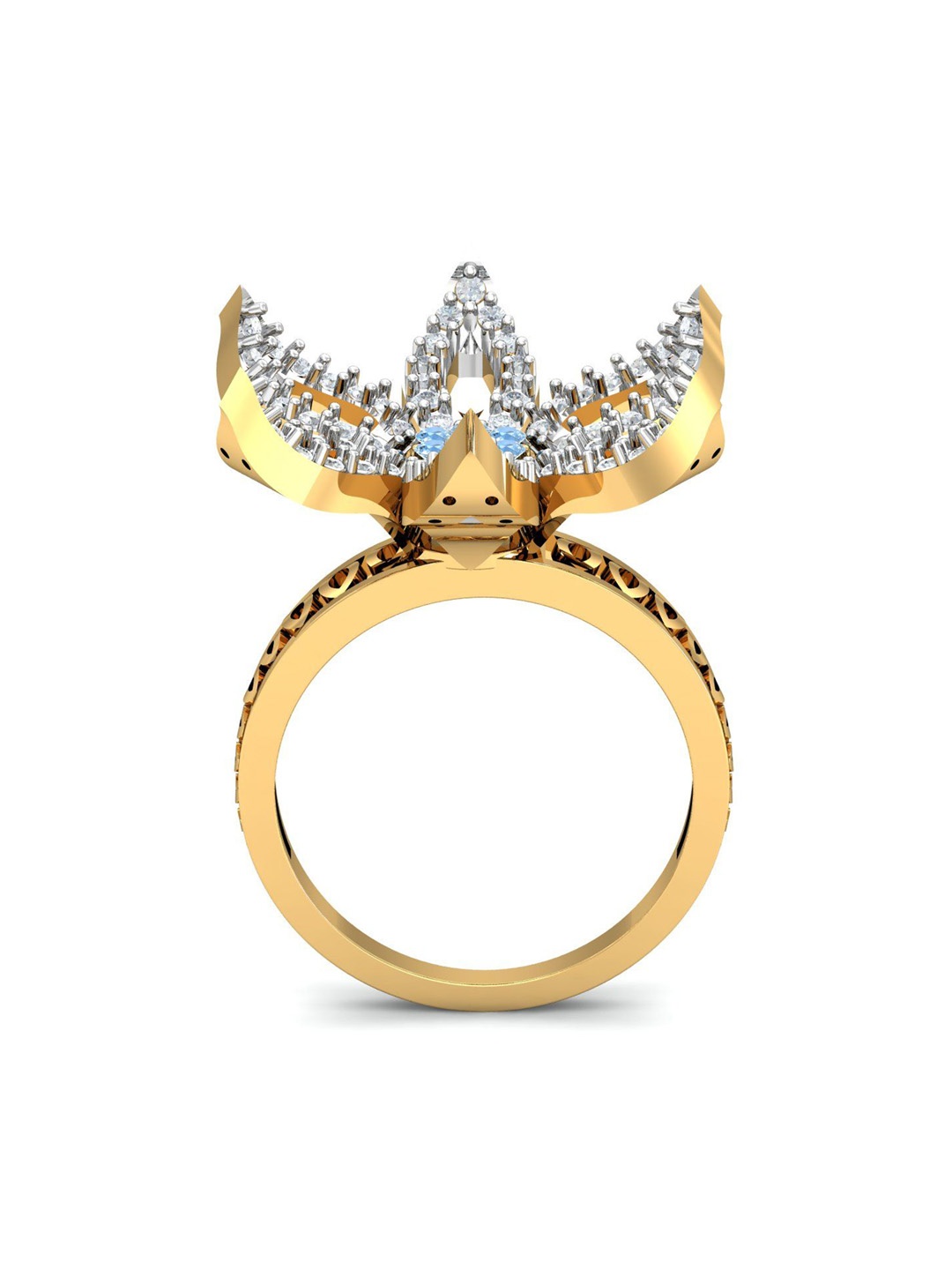 

KUBERBOX Connive Aquamarine 18KT Gold Diamond-Studded Ring-2.43g