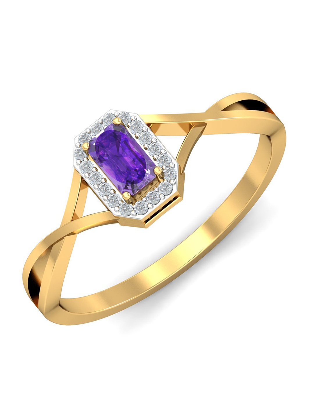 KUBERBOX Cuadro 18KT Gold Diamond-Studded Amethyst Ring-2.25 gm