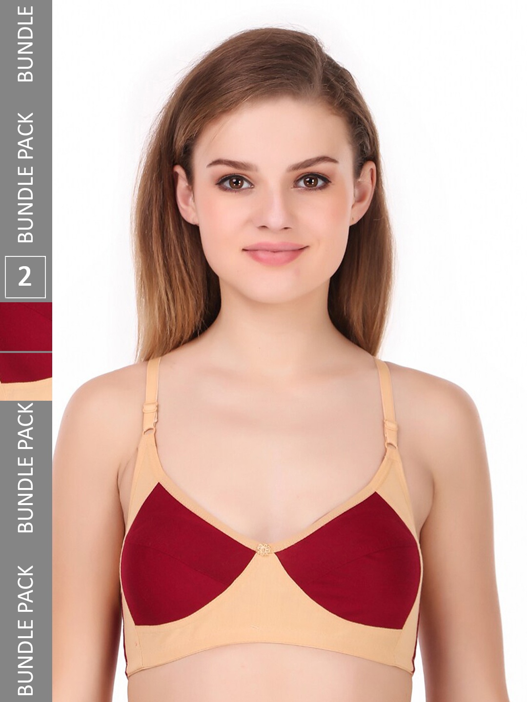 

Piylu Pack of 3 Colourblocked Full Coverage Bra, Red