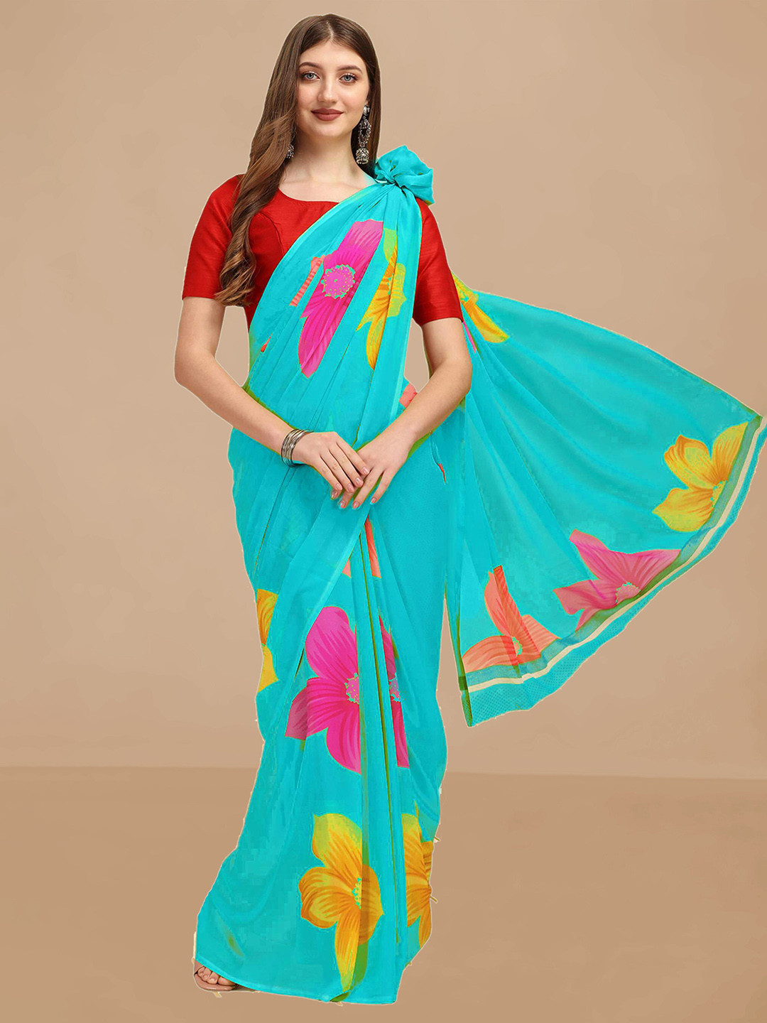 

Dori Floral Printed Pure Georgette Saree, Blue
