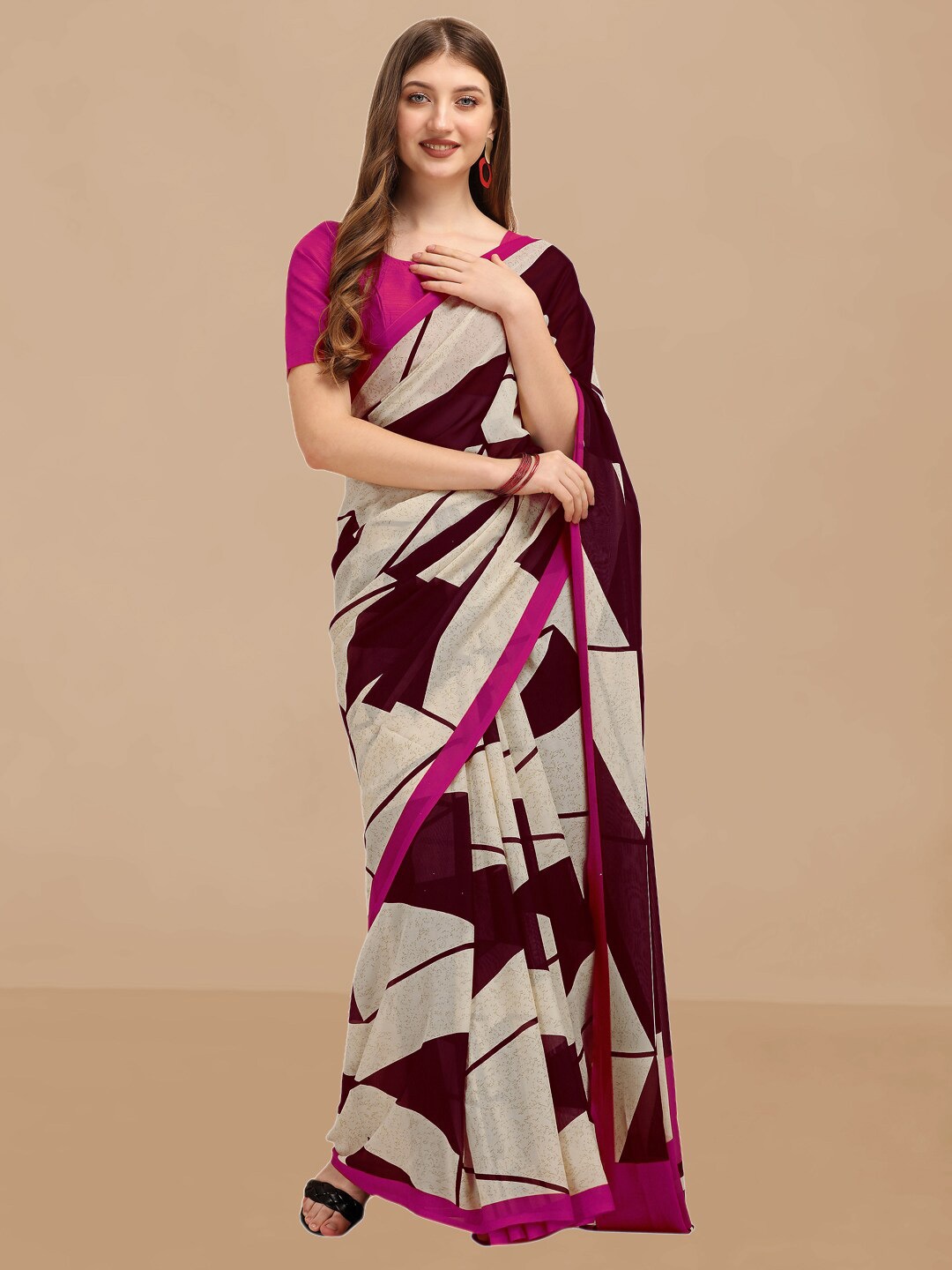 

Dori Geometric Printed Pure Georgette Saree, Pink