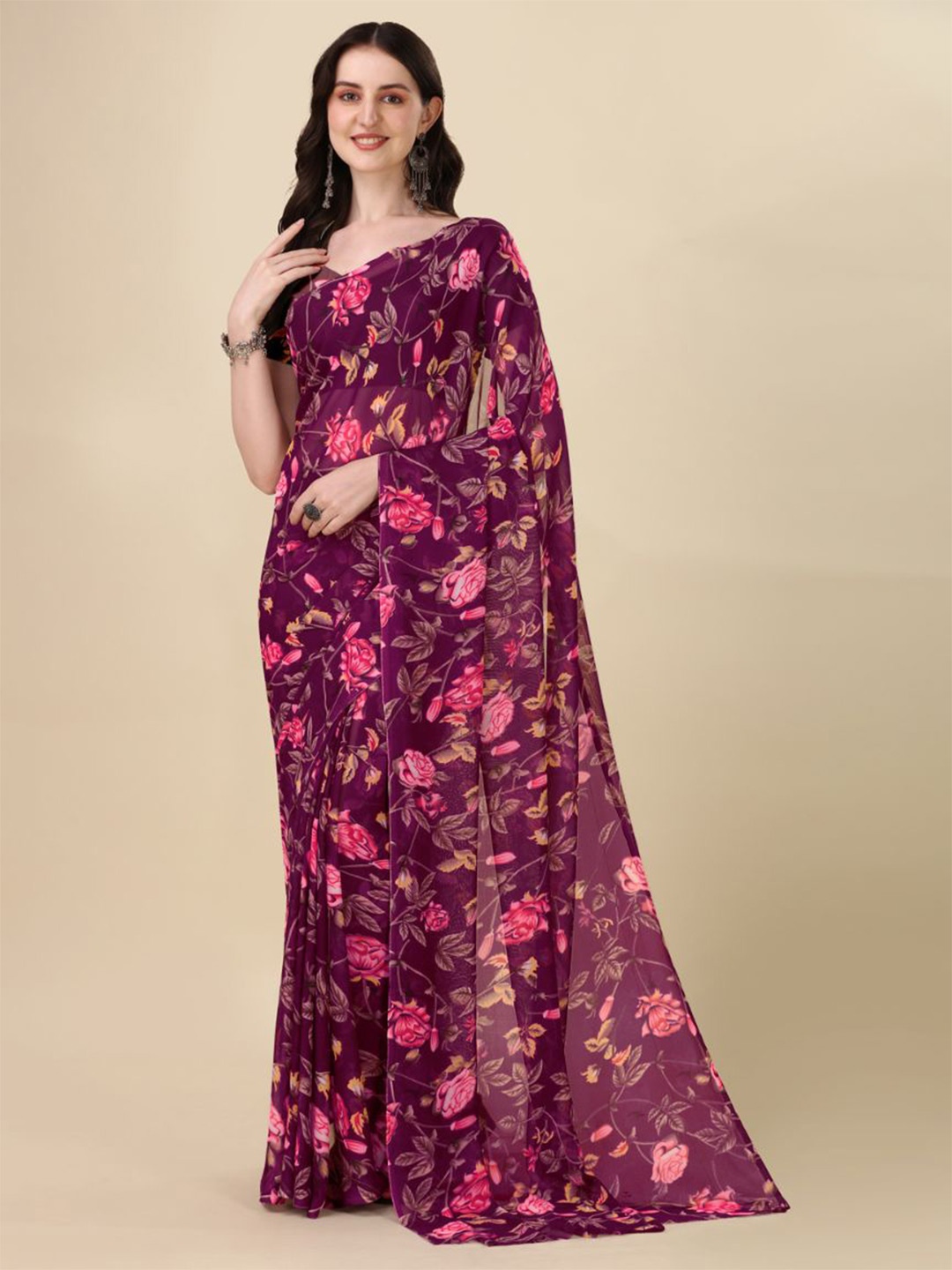 

Dori Floral Pure Georgette Saree, Purple