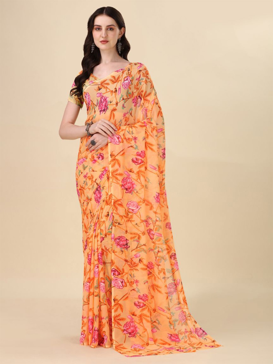 

Dori Floral Pure Georgette Saree, Orange