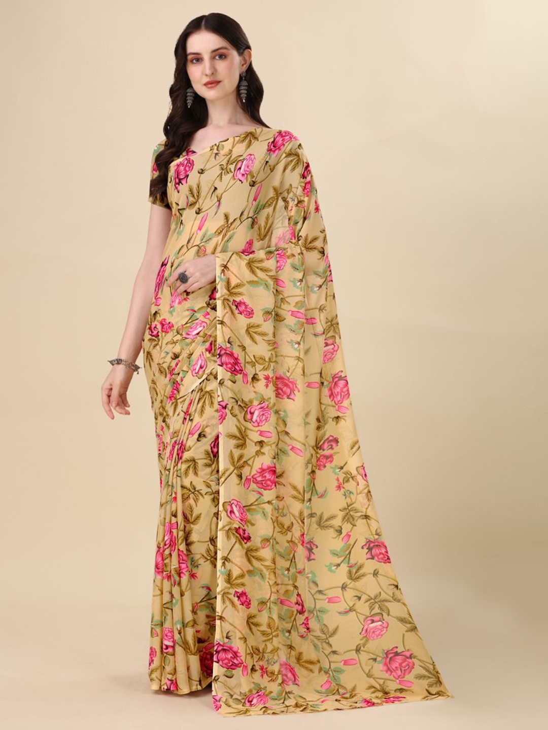 

Dori Floral Pure Georgette Saree, Beige