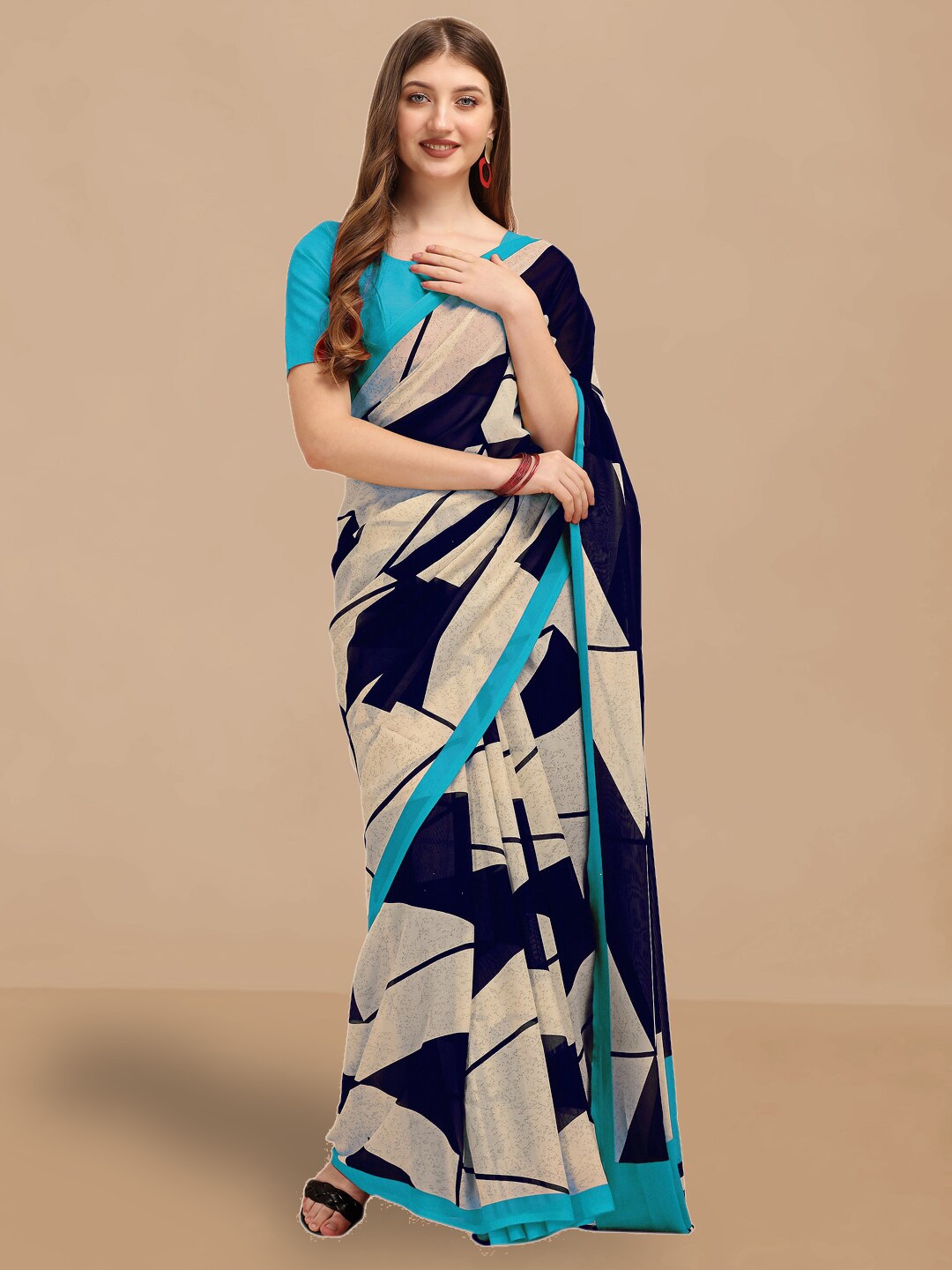 

Dori Geometric Printed Pure Georgette Saree, Blue