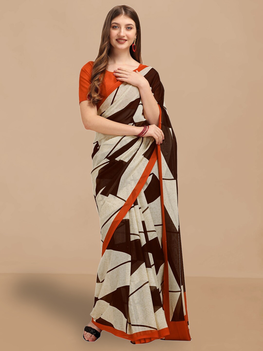 

Dori Geometric Printed Pure Georgette Saree, Orange