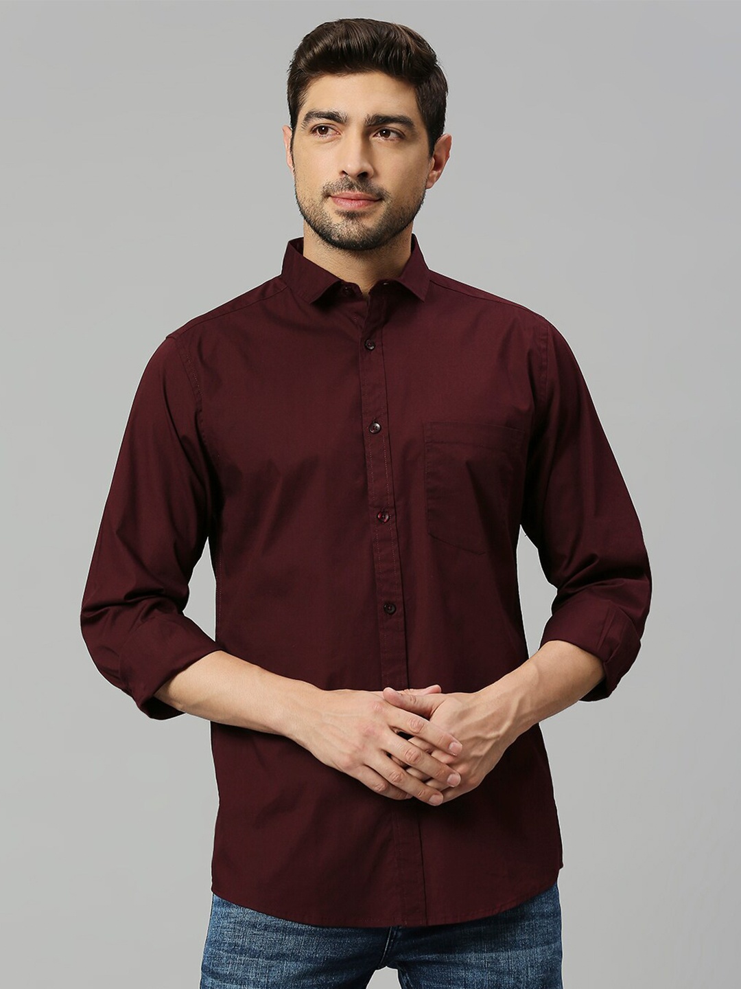 

Mast & Harbour Maroon Classic Slim Fit Casual Shirt