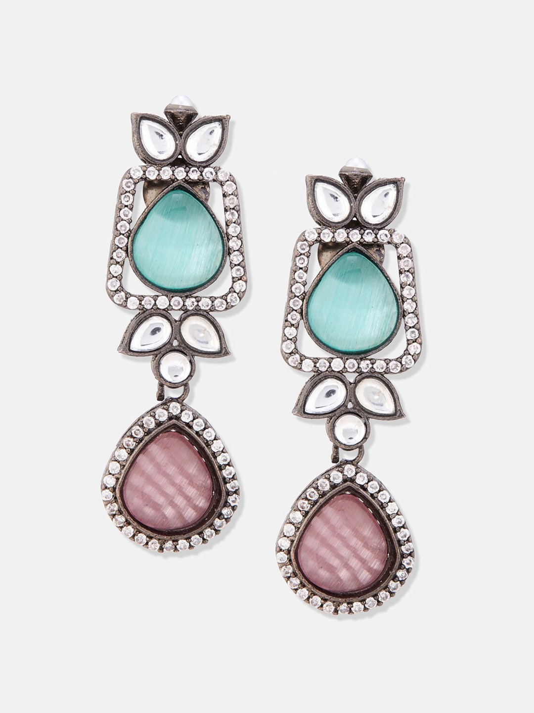 

ATIBELLE Silver-Plated Contemporary Stone Studded Drop Earrings