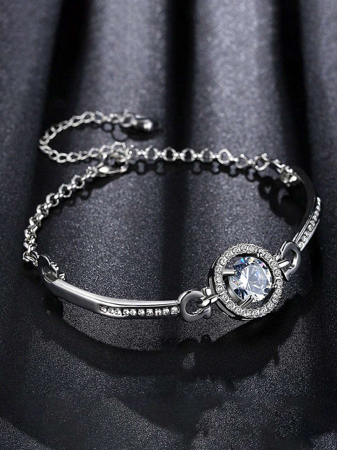 

MYKI Silver-Plated Cubic Zirconia Kada Bracelet